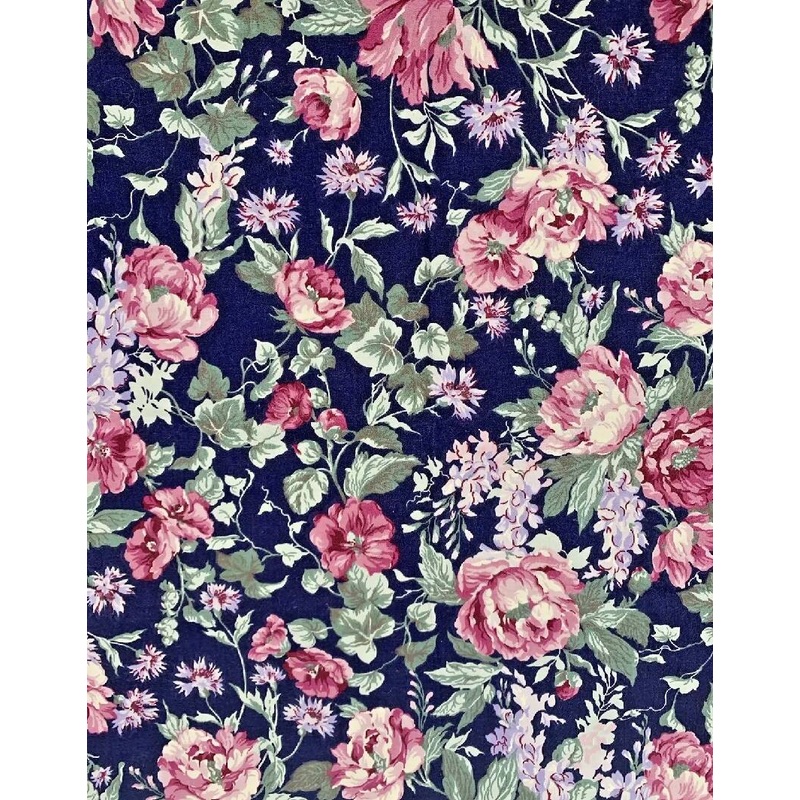 Vintage Hoffman CA Fabrics Navy Blue Pink Cottagecore Floral Coventry Collection 1yd