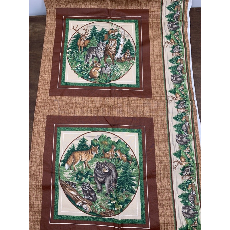 VIP Cranston Fabrics Forest Animals Bear Racoon Wolf Deer Bunnies Pillow Panel