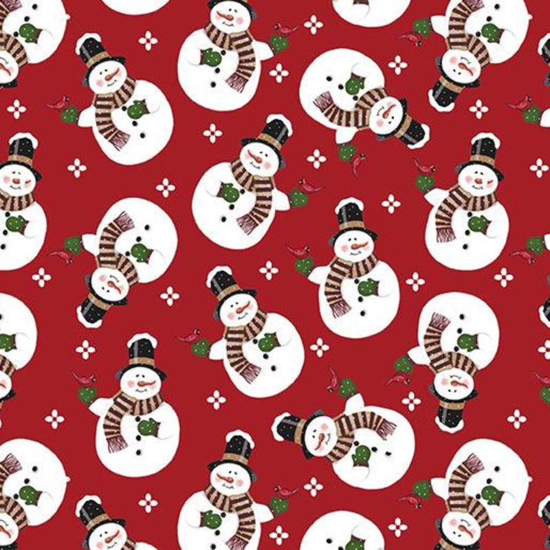 Winter at the Farm Merry Snowman Red