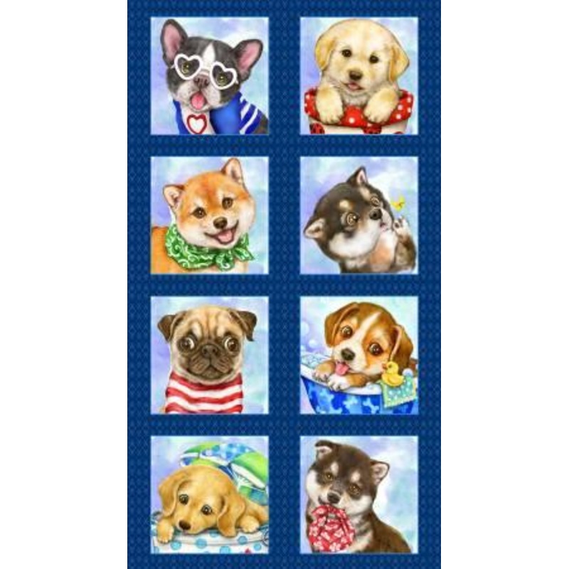 p080 Trendy Pups Navy 24-Block Panel
