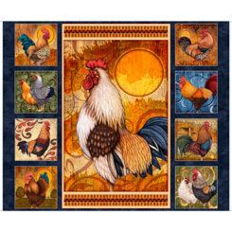 P135 Sunrise Farms ROOSTER PANEL NAVY