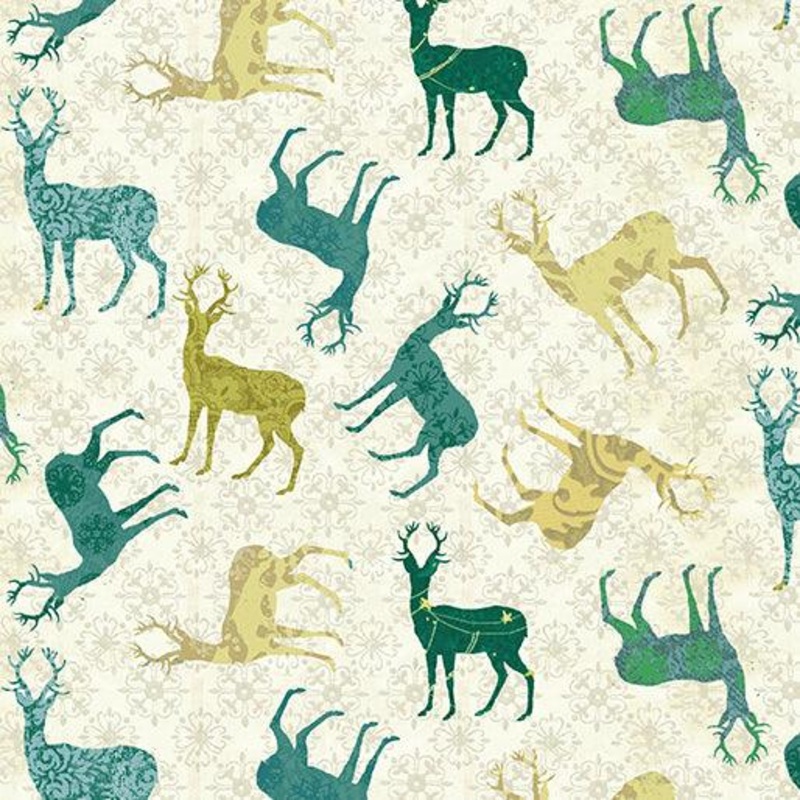 Patterned Deer Ivory/Teal