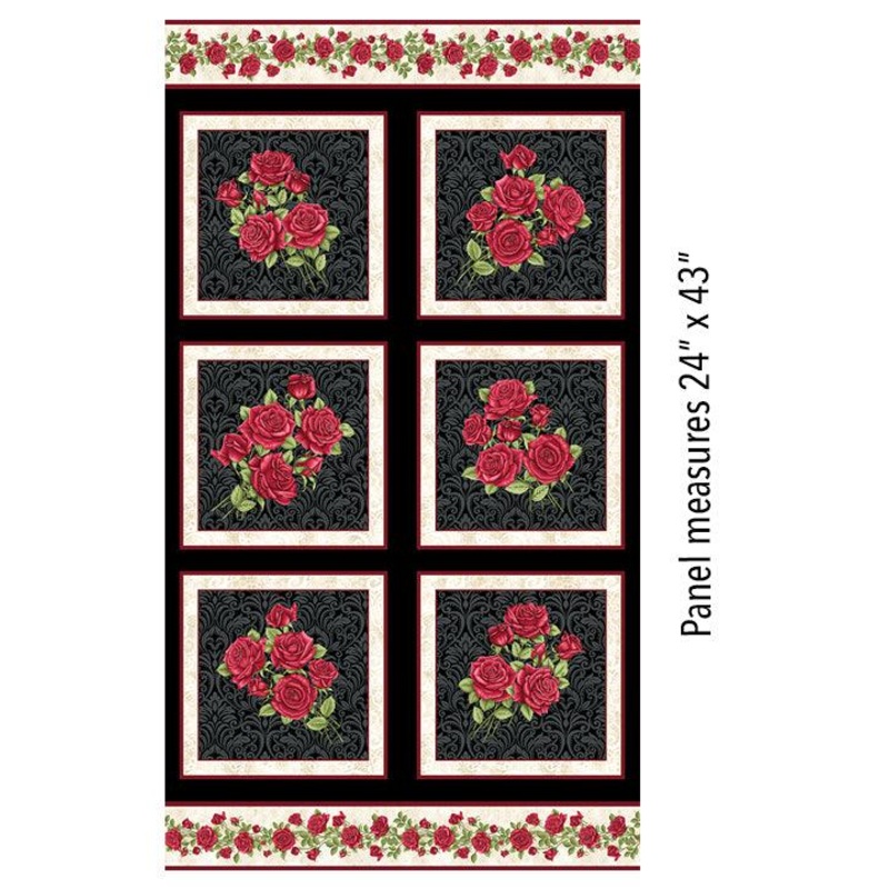 POB Festive Roses Panel Black (Festival of Roses)