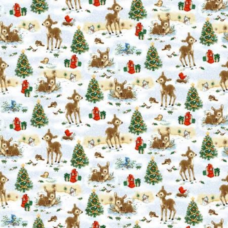 Santa's Friends Beige/Blue Deers and Trees
