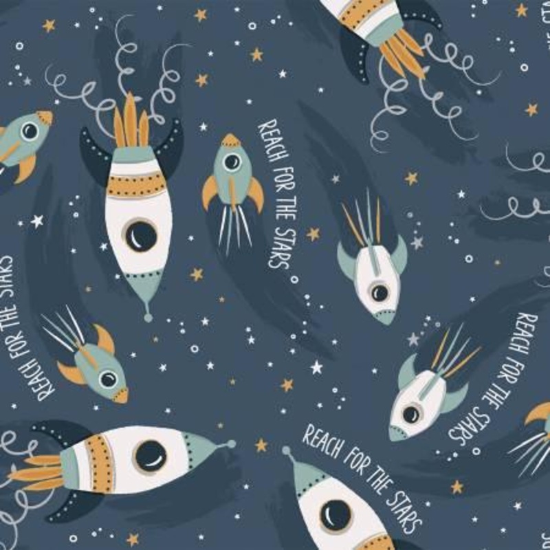 Starry Adventure Navy Star Ships Flannel