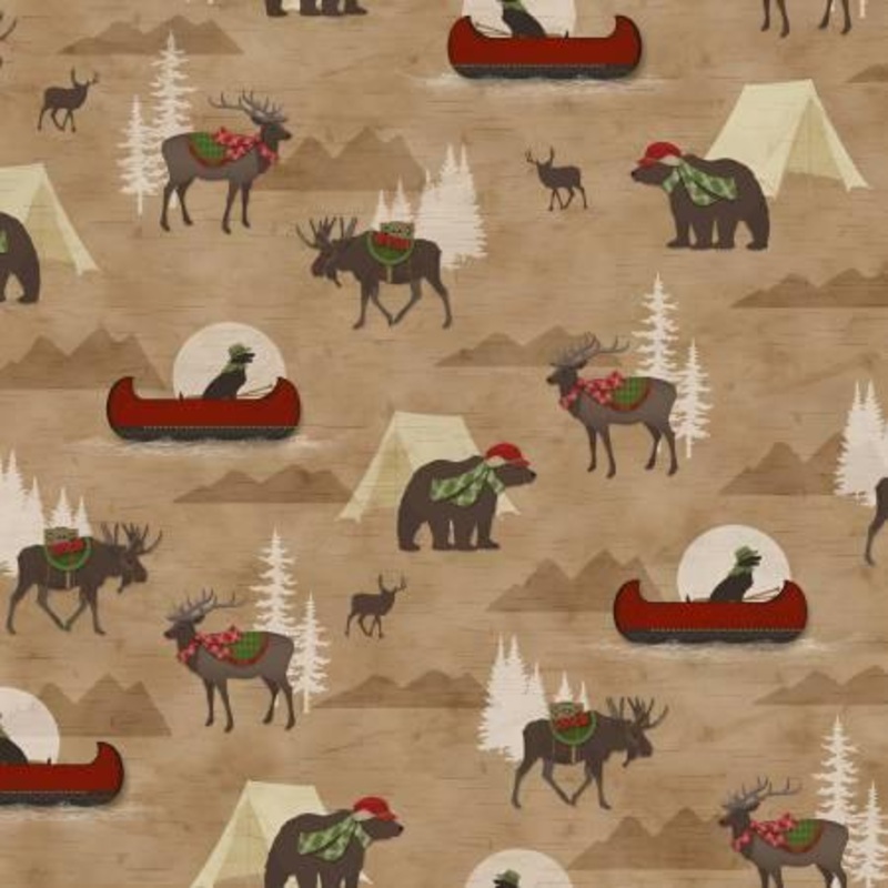 Woodland Haven Brown Canoe, Tents & Animals Allover Flannel