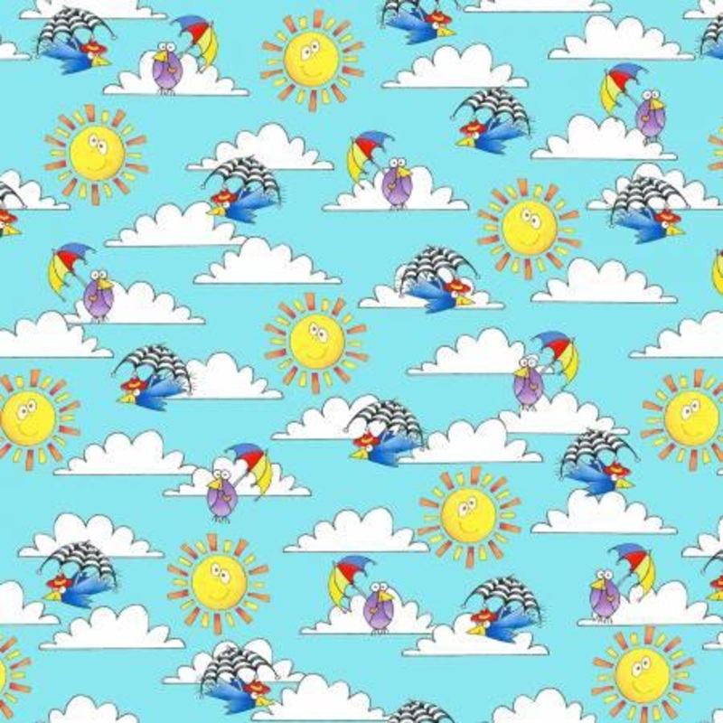 $35 Whole 5 Yard Cut - Light Blue Sky, Clouds & Sun - Henry Glass