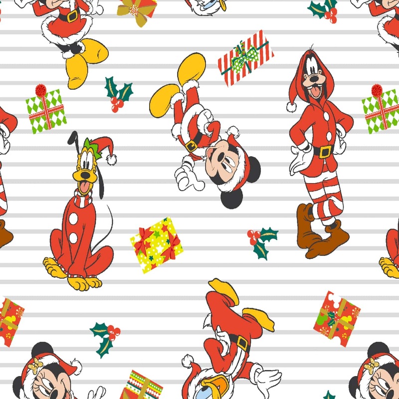 $35 Whole 5 Yard Cut - Mickey & Friends Pinstripe Christmas - Springs Creative