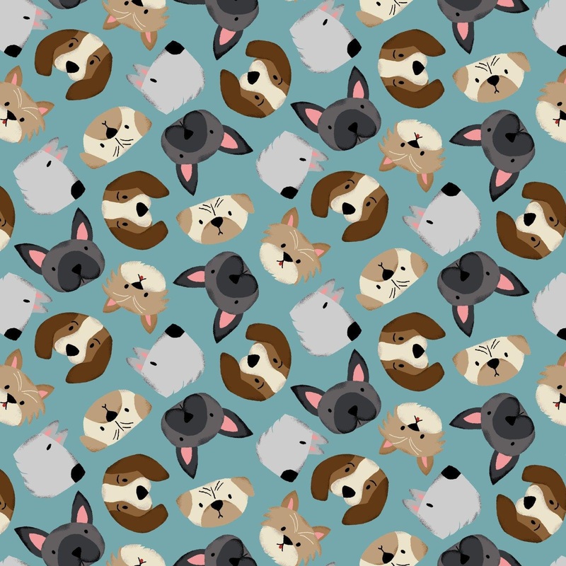 My Paw-sitively Awesome Tossed Dog Heads 7449 66 Teal