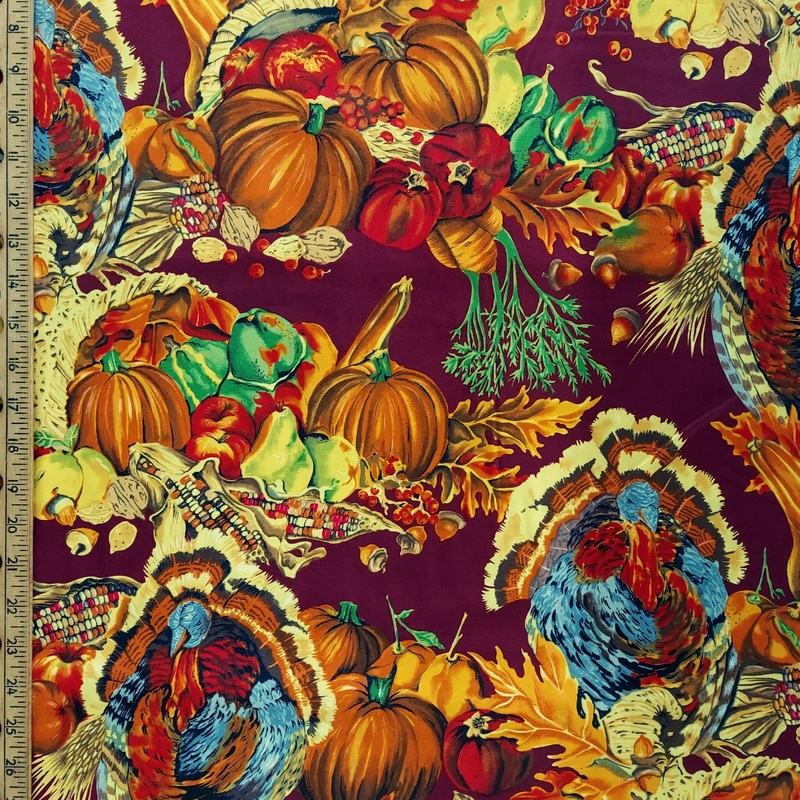 REMNANT 7/8 YARD Alexander Henry Fabric Cornucopia Country Britches 588 Wine