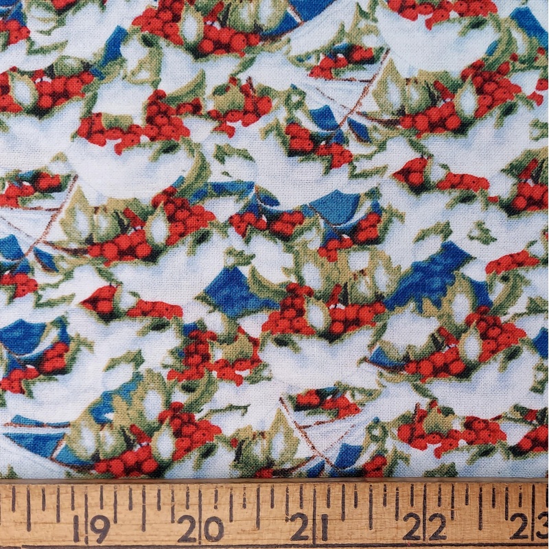 Wilmington Prints Snowy Berries "Quiet Bunny & Noisy Puppy" Co: BLUE 413
