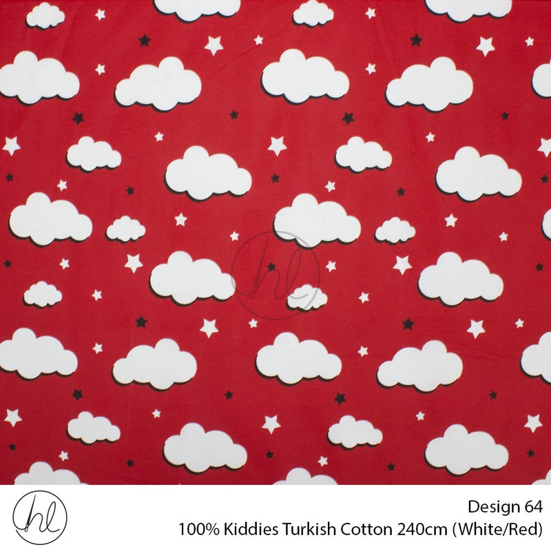 100% Kiddies Turkish Cotton Cloud 240cm Per M White/Red