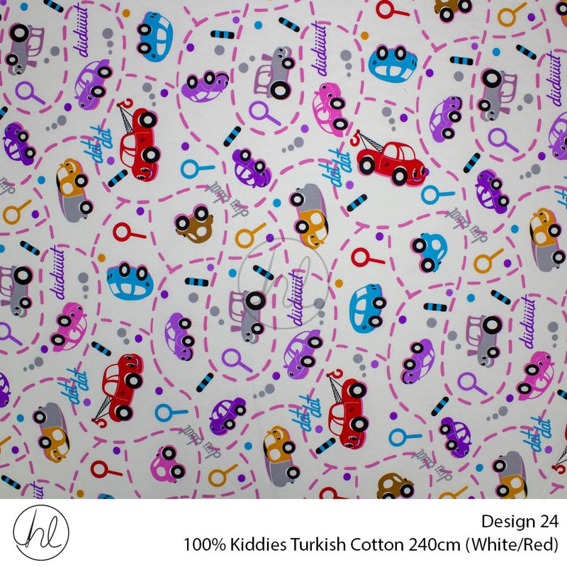 100% Kiddies Turkish Cotton Design 24 240cm Per M White/Red