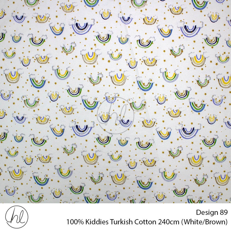 100% Kiddies Turkish Cotton Design 89 240cm Per M White/Brown