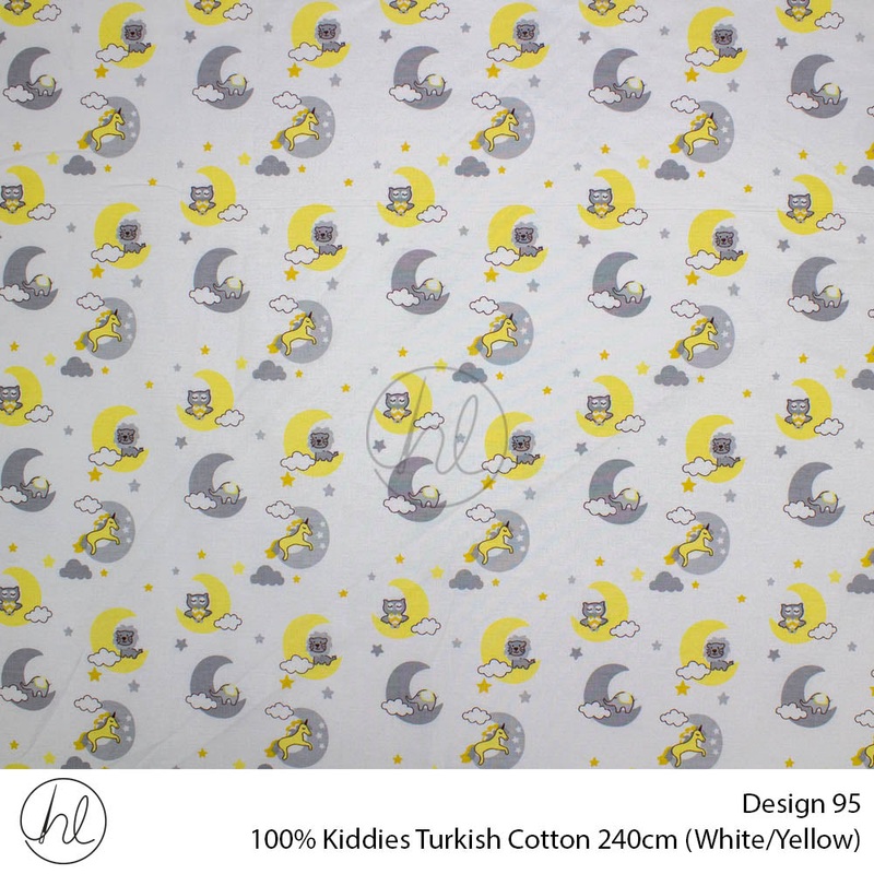 100% Kiddies Turkish Cotton Design 95 240cm Per M White/Yellow