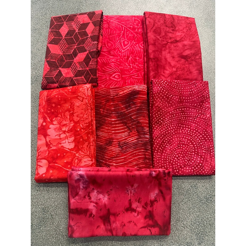 High Quality Red Batik Quilters Cotton Fabric Bundle  7 Yards Total