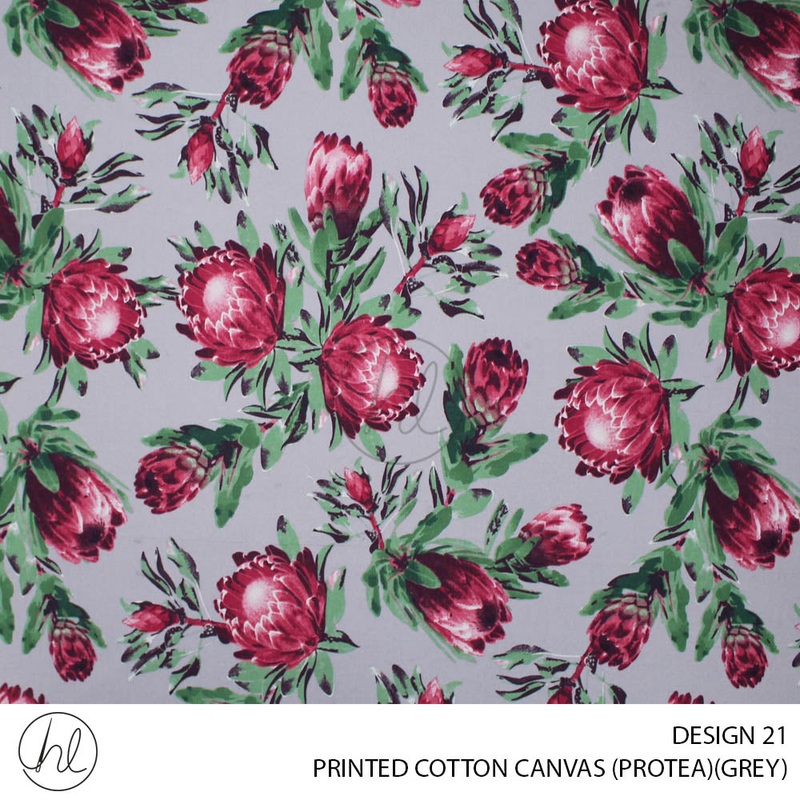 PRINTED COTTON CANVAS DESIGN 21 150CM PER M PROTEA GREY