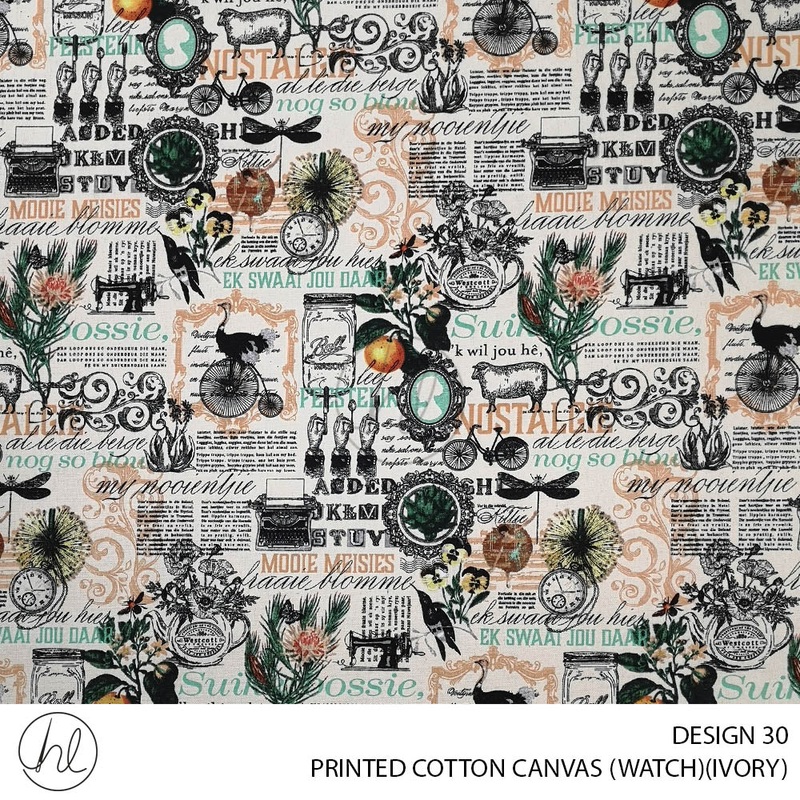 PRINTED COTTON CANVAS DESIGN 30 150CM PER M WATCH IVORY