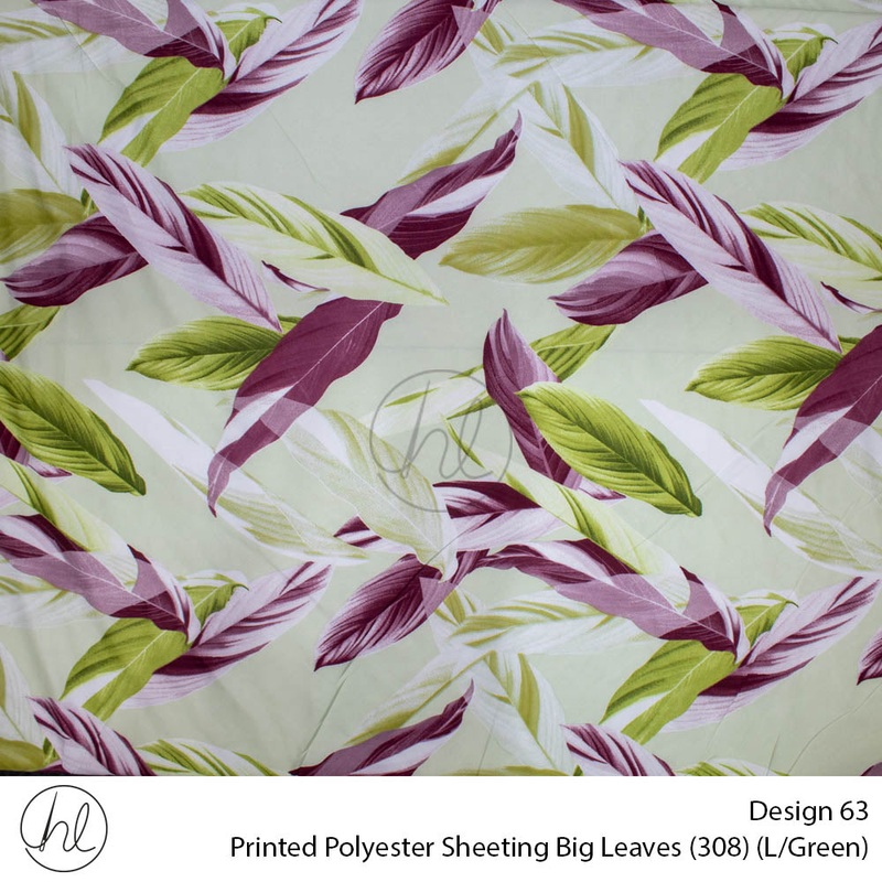 Printed Polyester Sheeting 240cm Big Leaves Light Green Per m