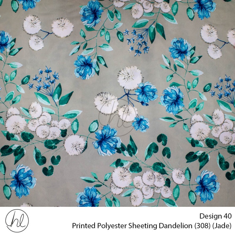 Printed Polyester Sheeting 240cm Dandelion Jade Per m