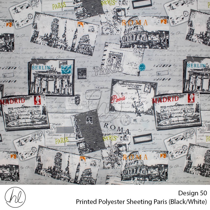 Printed Polyester Sheeting 240cm Paris Black/White Per m