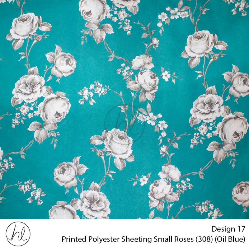 Printed Polyester Sheeting 240cm Small Roses Oil Blue Per m