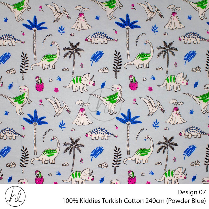 100% Kiddies Turkish Cotton Design 07 240cm Per M PowderBlue
