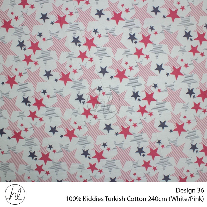 100% Kiddies Turkish Cotton Design 36 240cm Per M White/Pink