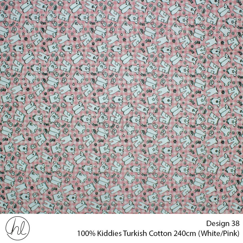 100% Kiddies Turkish Cotton Design 38 240cm Per M White/Pink