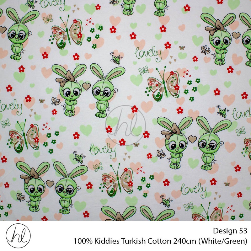 100% Kiddies Turkish Cotton Design 53 240cm Per M White/Green