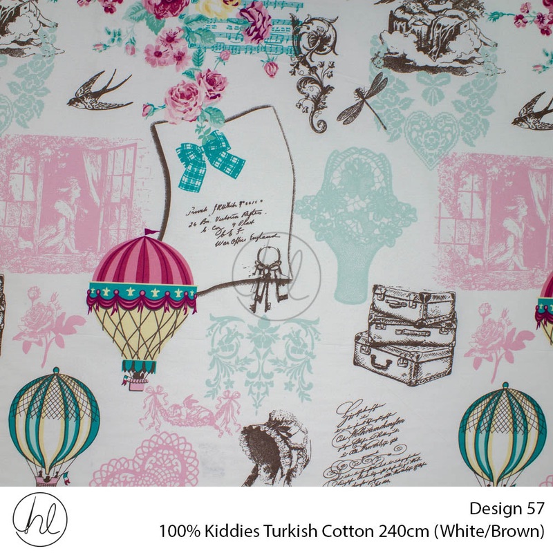 100% Kiddies Turkish Cotton Design 57 240cm Per M White/Brown