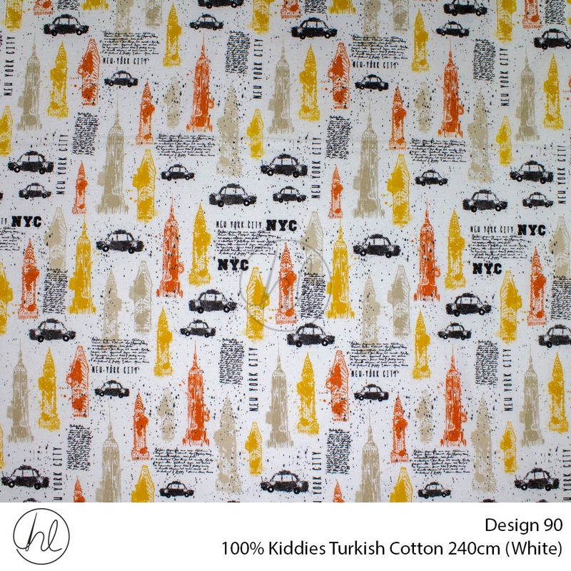 100% Kiddies Turkish Cotton Design 90 240cm Per M White
