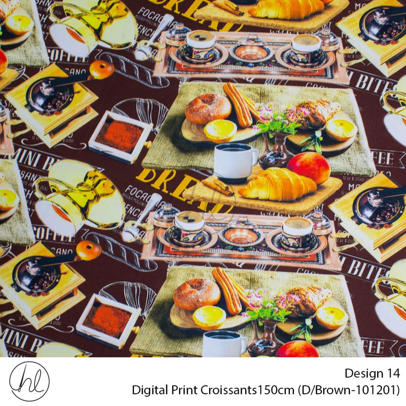 Digital Print Croissants Fabric Design 14 150cm Per m D/Brown