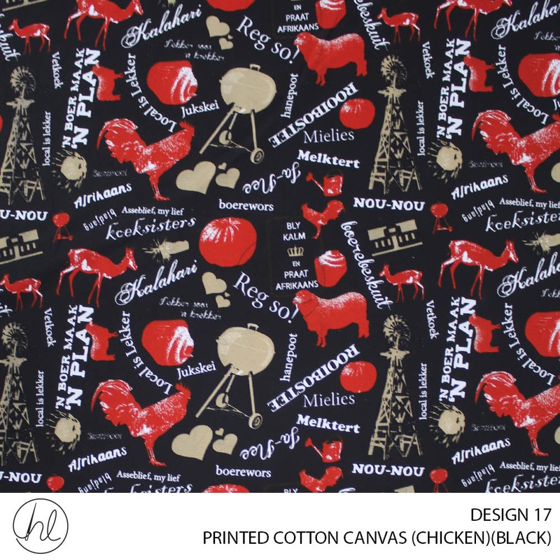 PRINTED COTTON CANVAS DESIGN 17 150CM PER M CHICKEN BLACK