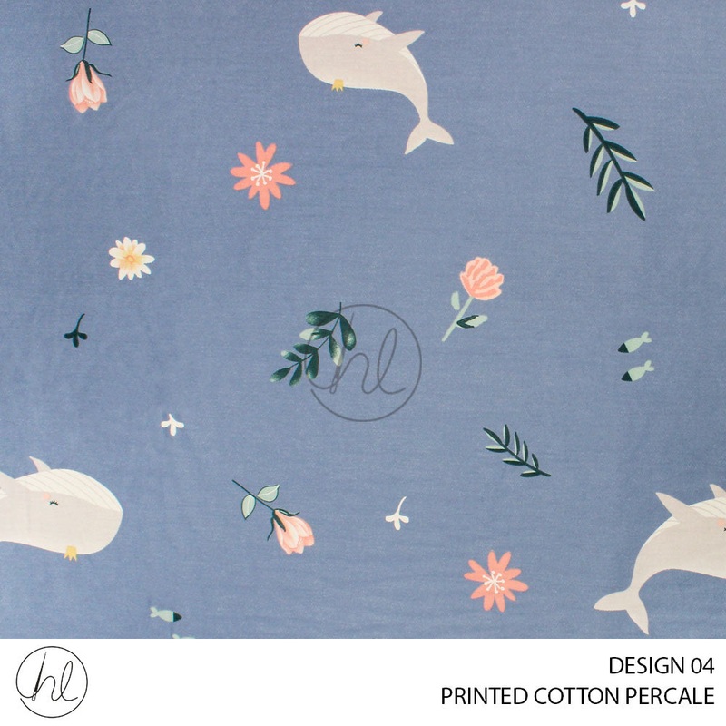 PRINTED COTTON PERCALE ANIMALS DESIGN 04 BLUE VIOLET 240CM PER M