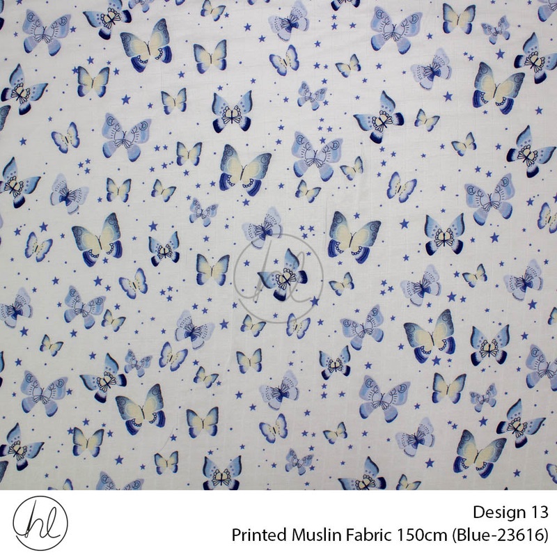 Printed Muslin Design 13 150cm Per/m Blue