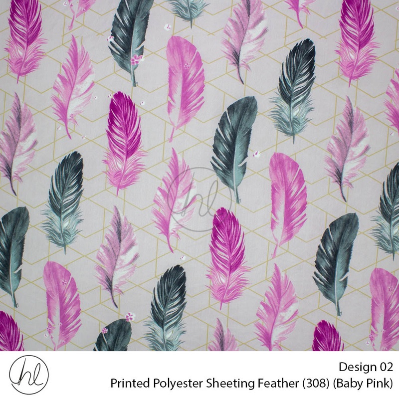 Printed Polyester Sheeting 240cm Feather Baby Pink Per m