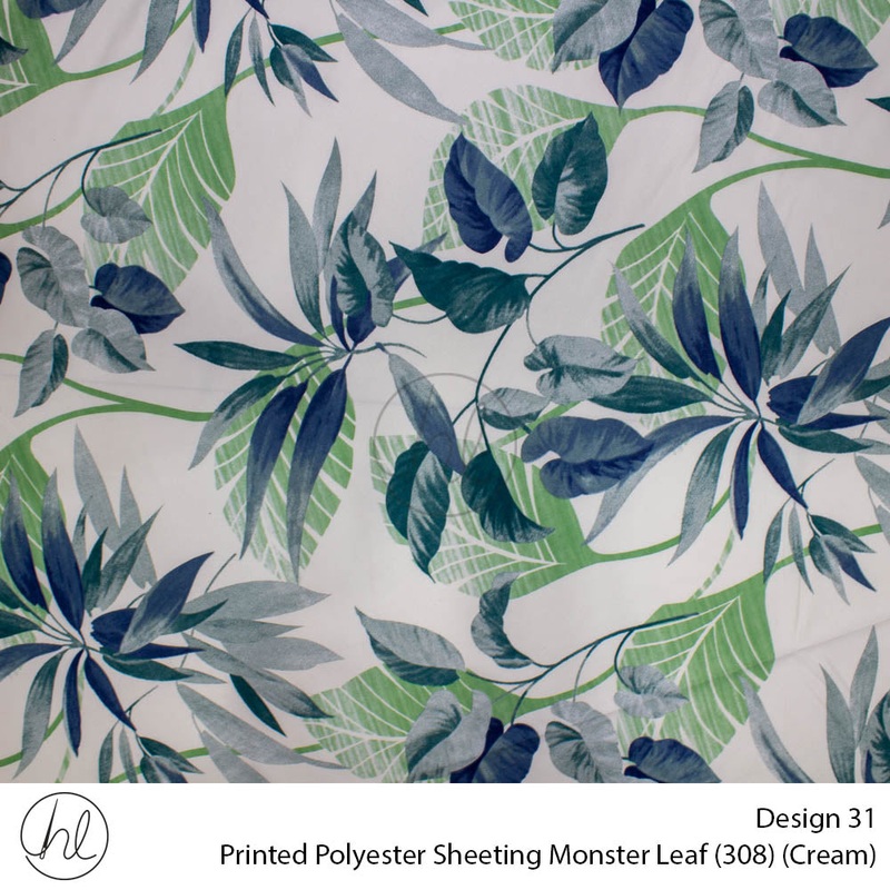 Printed Polyester Sheeting 240cm Monster Leaf Cream Per m