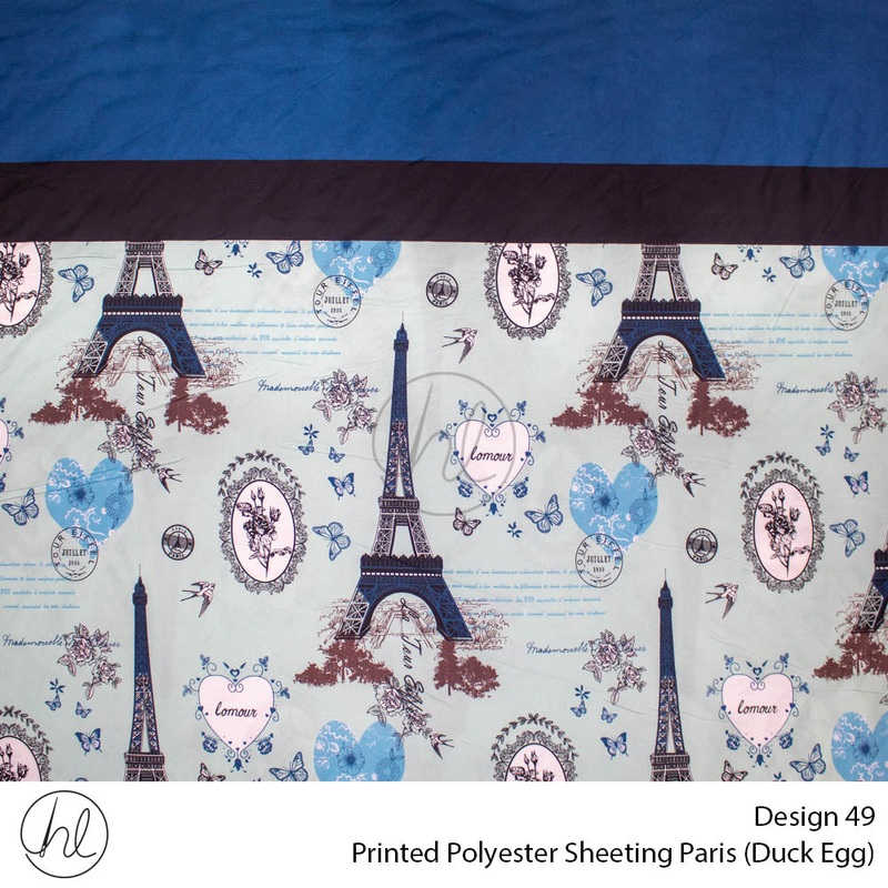 Printed Polyester Sheeting 240cm Paris Duck Egg Per m