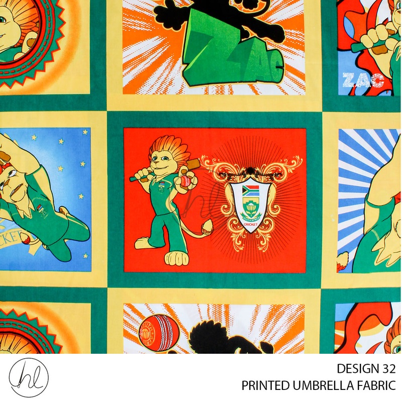 PRINTED UMBRELLA FABRIC SA CRICKET DESIGN 32 GREEN 235CM PER M