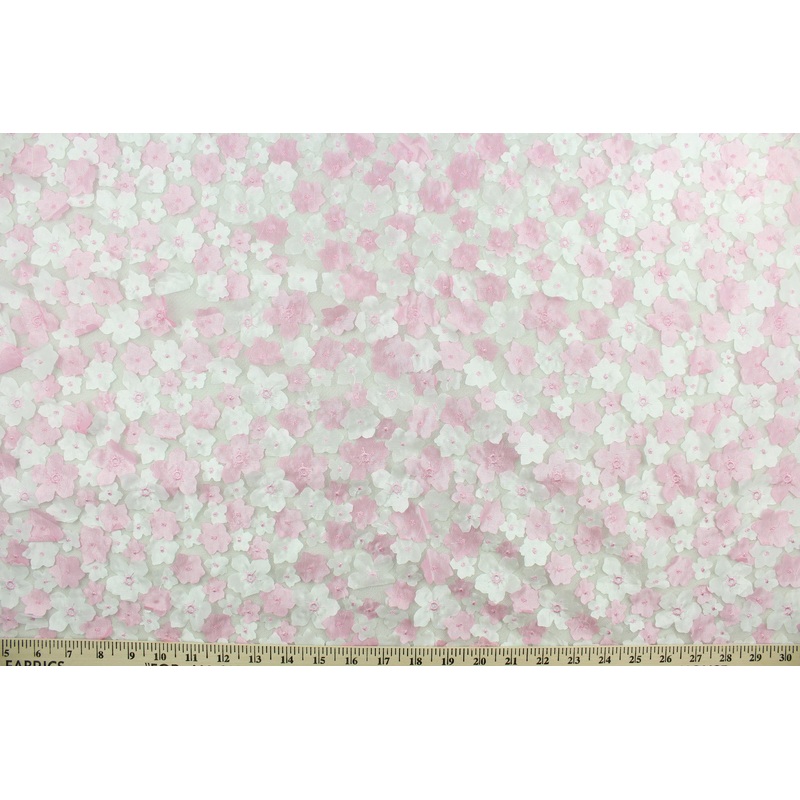 Embroidered Sheer Falling Petals in Pink