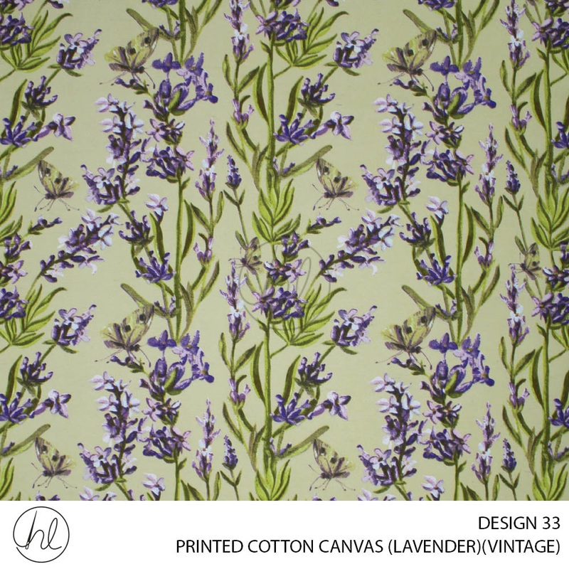PRINTED COTTON CANVAS DESIGN 33 150CM PER M LAVENDER VINTAGE
