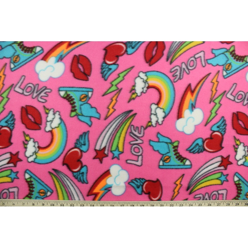Printed Fleece Star Rainbows in Fuchsia