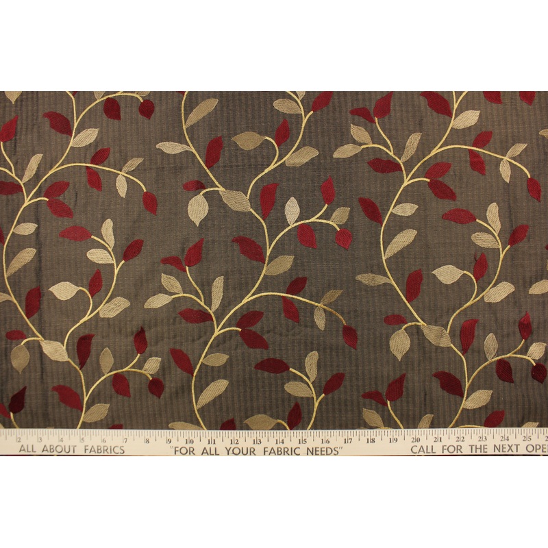Redwood Embroidered Fabric in Walnut