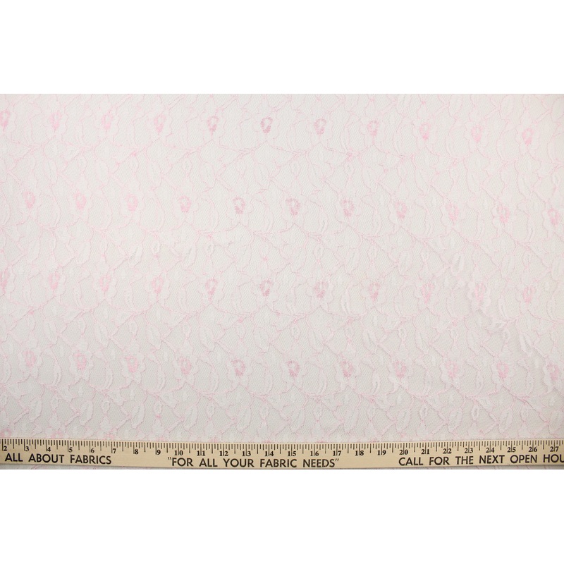 Woven Floral Lace Fabric in Soft Pink Flowers