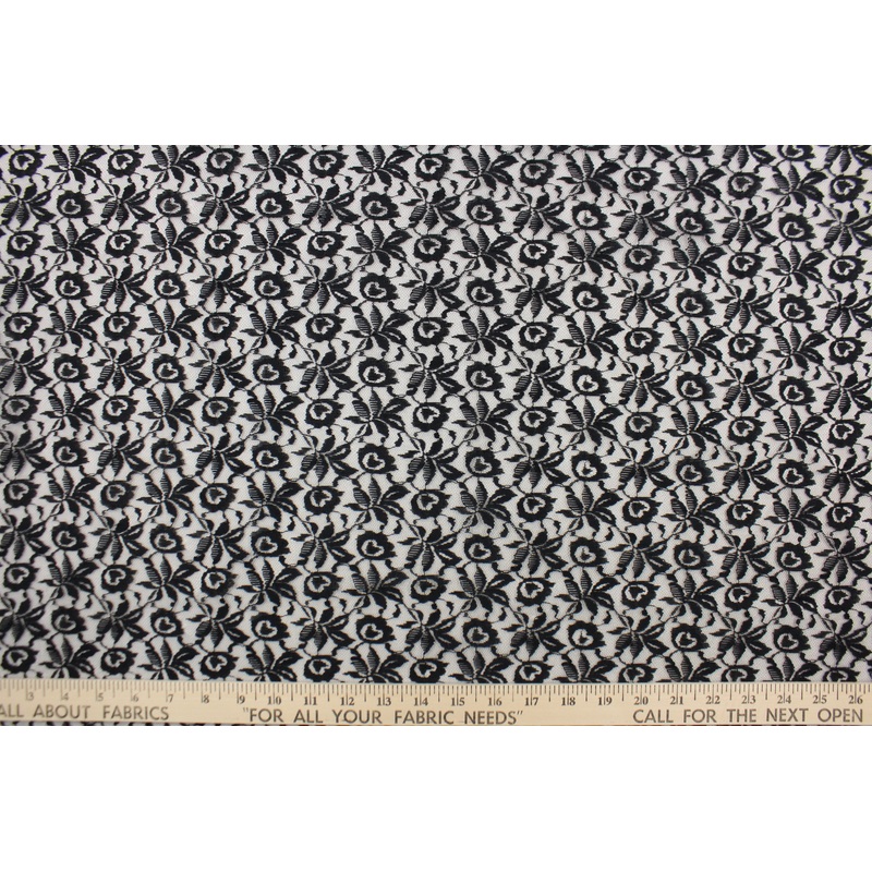Woven Lace Fabric in Black Floral