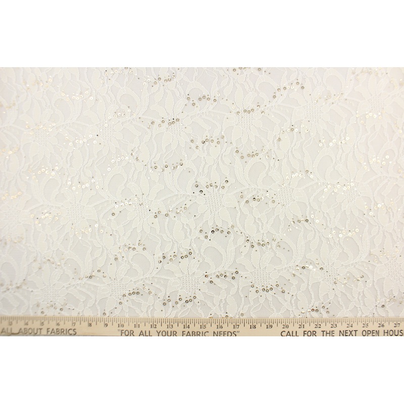 Stretch Lace Fabric in Sequin White