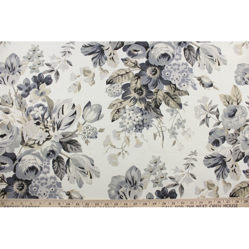 Crypton Home Medley Blooms Fabric in Pewter by Robert Allen