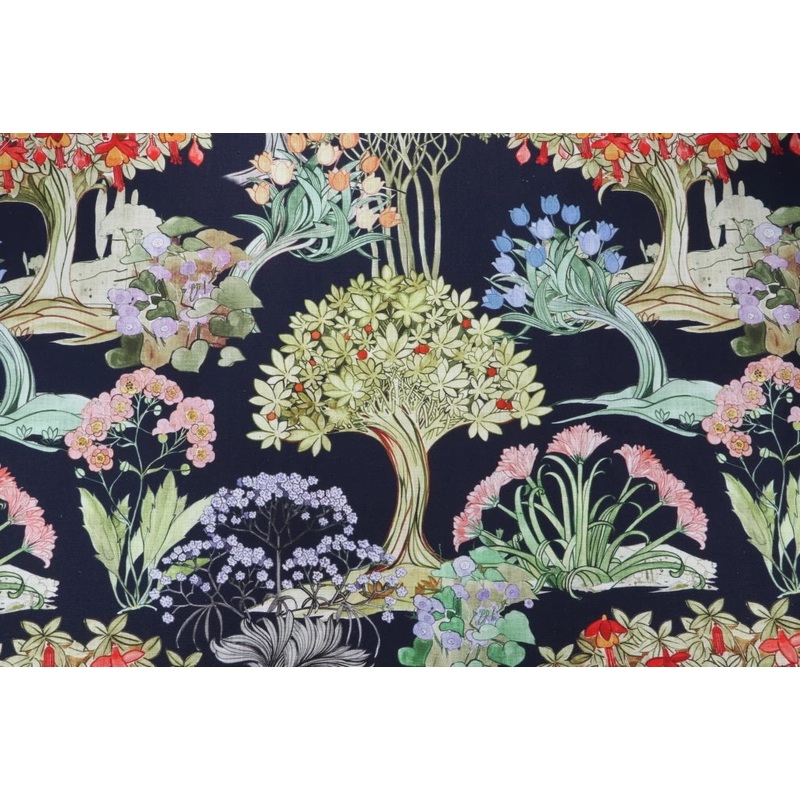 Hamilton Fabrics Weymouth Navy Bright Fruit Trees in Flower