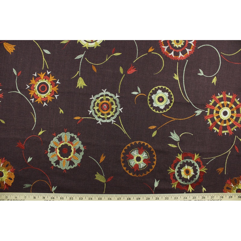 Suzani  Embroidered Fabric in Cinnamon